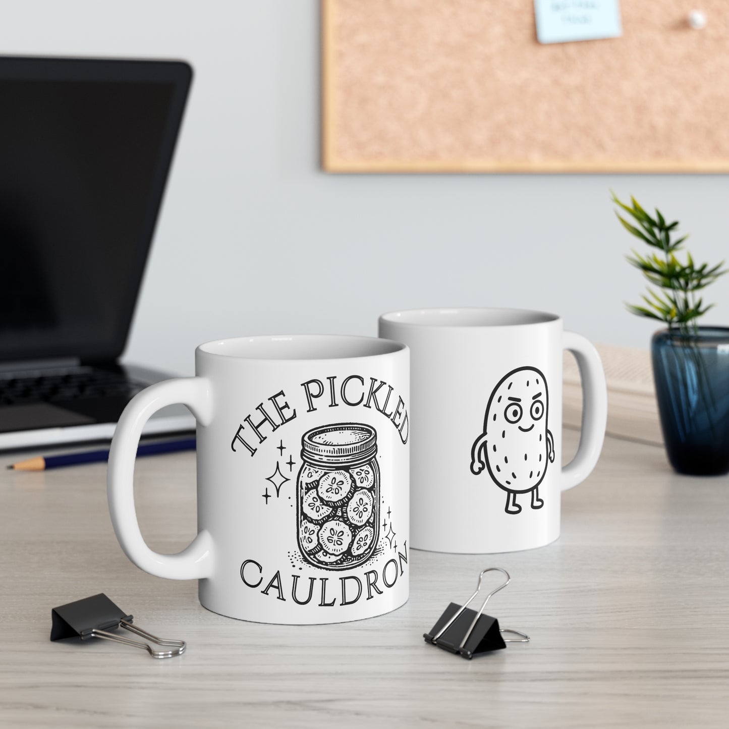 The Pickled Cauldron Mug – 11oz Ceramic Mug Featuring Pickle Pal & Logo