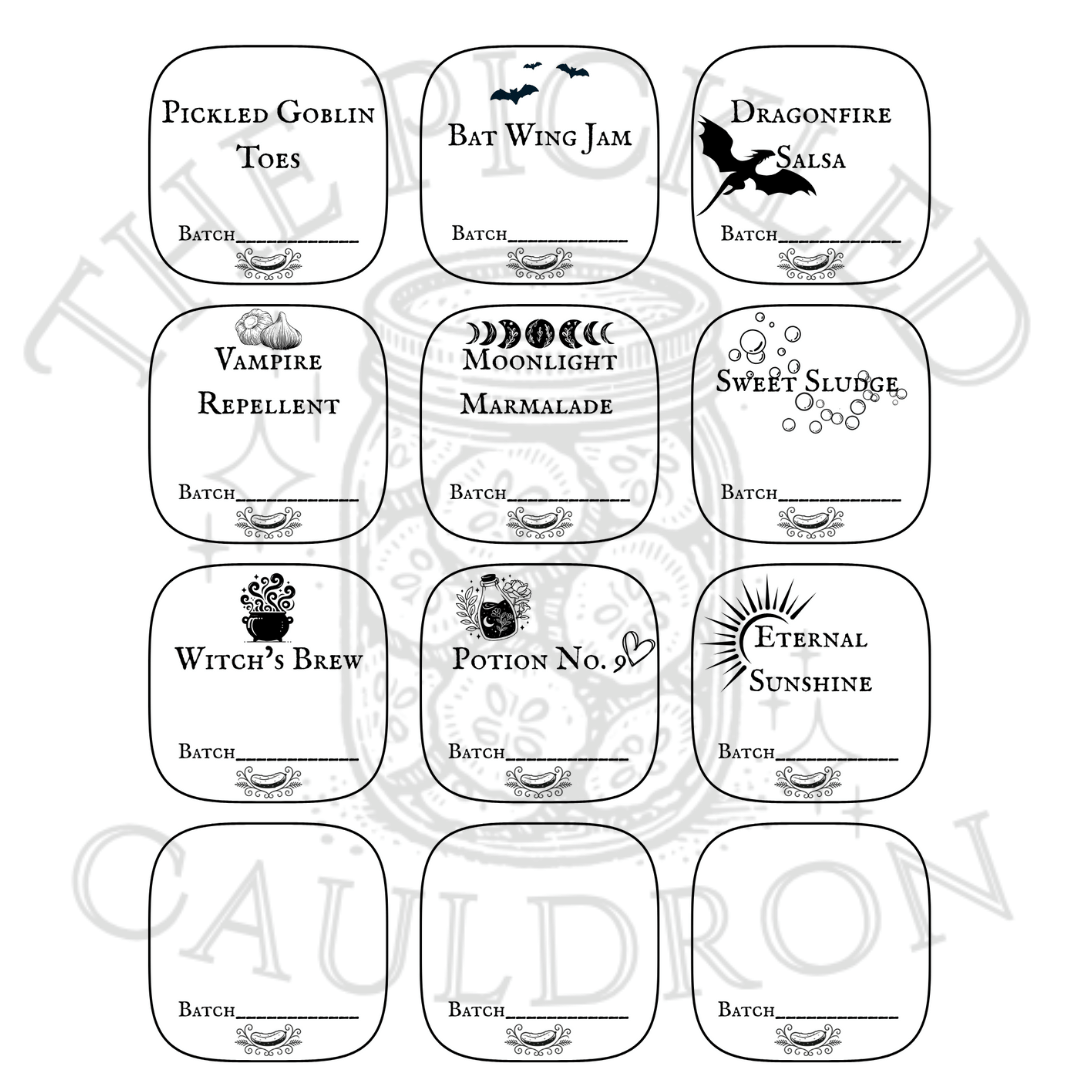 Witchy Canning Labels – 24-Pack (Printable Sheet)